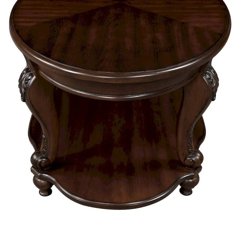22 Retro Round End Table,Solid Wood Sofa Side Table with Shelf,Living Room Corner Table Easy Assemble