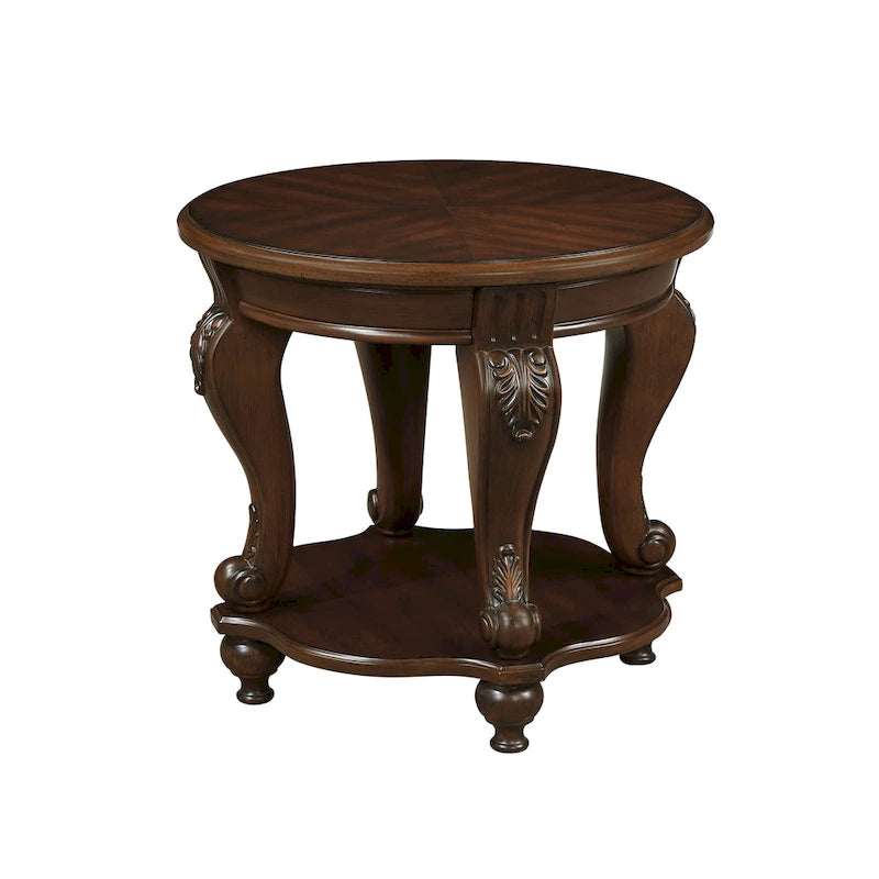 22 Retro Round End Table,Solid Wood Sofa Side Table with Shelf,Living Room Corner Table Easy Assemble
