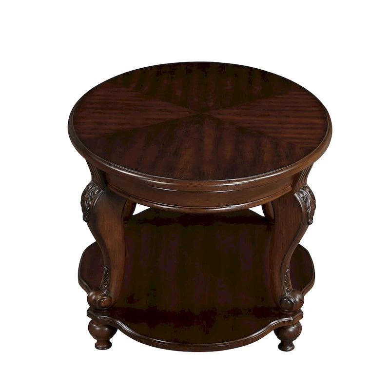 22 Retro Round End Table,Solid Wood Sofa Side Table with Shelf,Living Room Corner Table Easy Assemble