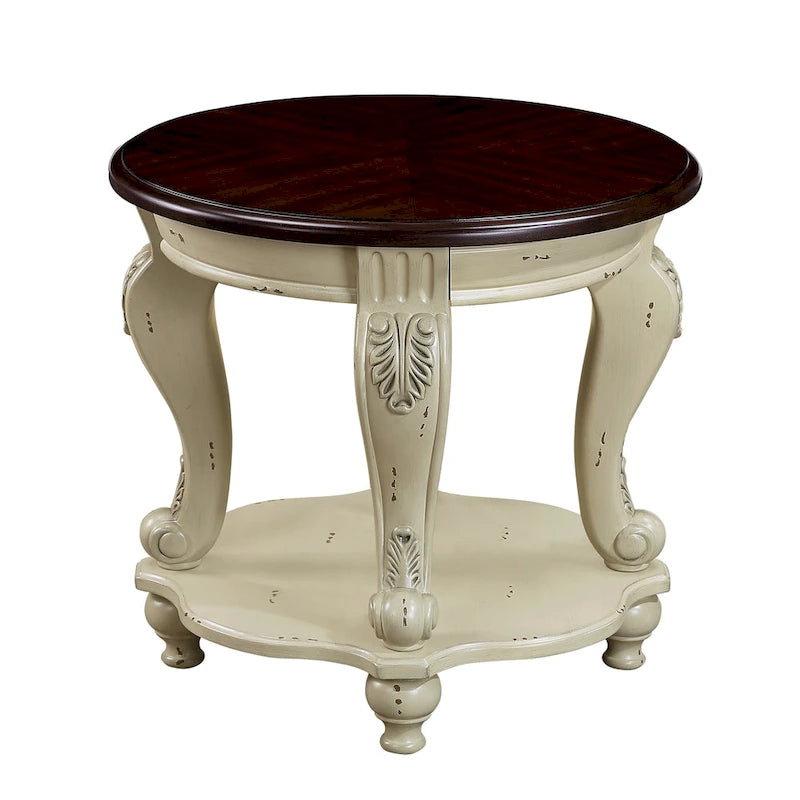 22 Retro Round End Table,Solid Wood Sofa Side Table with Shelf,Living Room Corner Table Easy Assemble