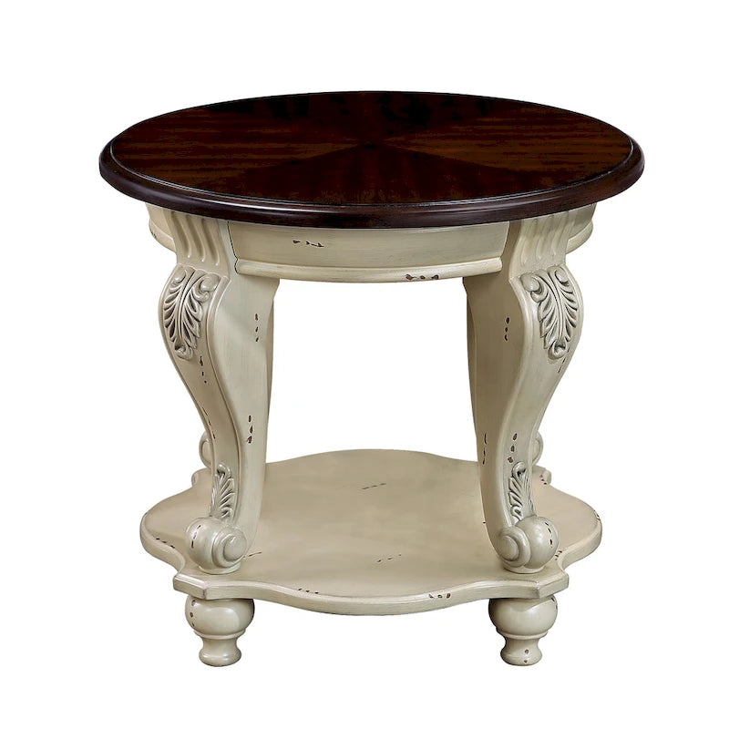 22 Retro Round End Table,Solid Wood Sofa Side Table with Shelf,Living Room Corner Table Easy Assemble