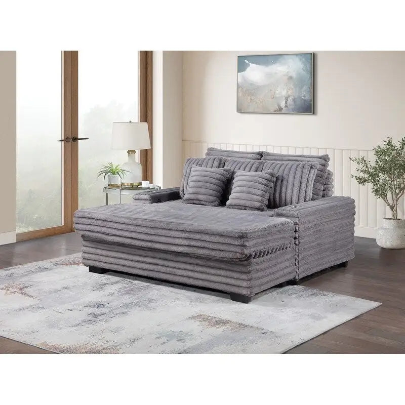67W Corduroy Oversized Sofa Chaise Lounge Chair with Cupholders and USB Charging Port
