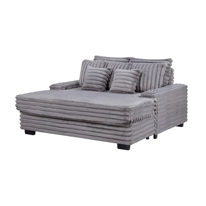 67W Corduroy Oversized Sofa Chaise Lounge Chair with Cupholders and USB Charging Port