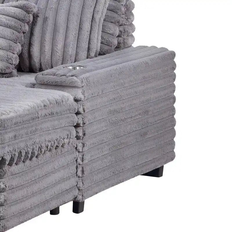 67W Corduroy Oversized Sofa Chaise Lounge Chair with Cupholders and USB Charging Port