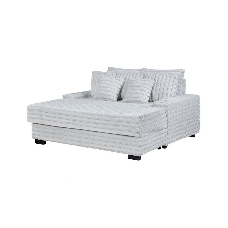 67W Corduroy Oversized Sofa Chaise Lounge Chair with Cupholders and USB Charging Port