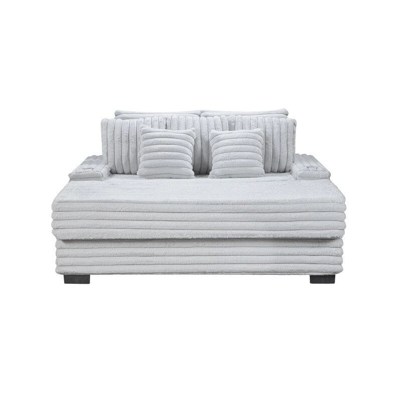 67W Corduroy Oversized Sofa Chaise Lounge Chair with Cupholders and USB Charging Port