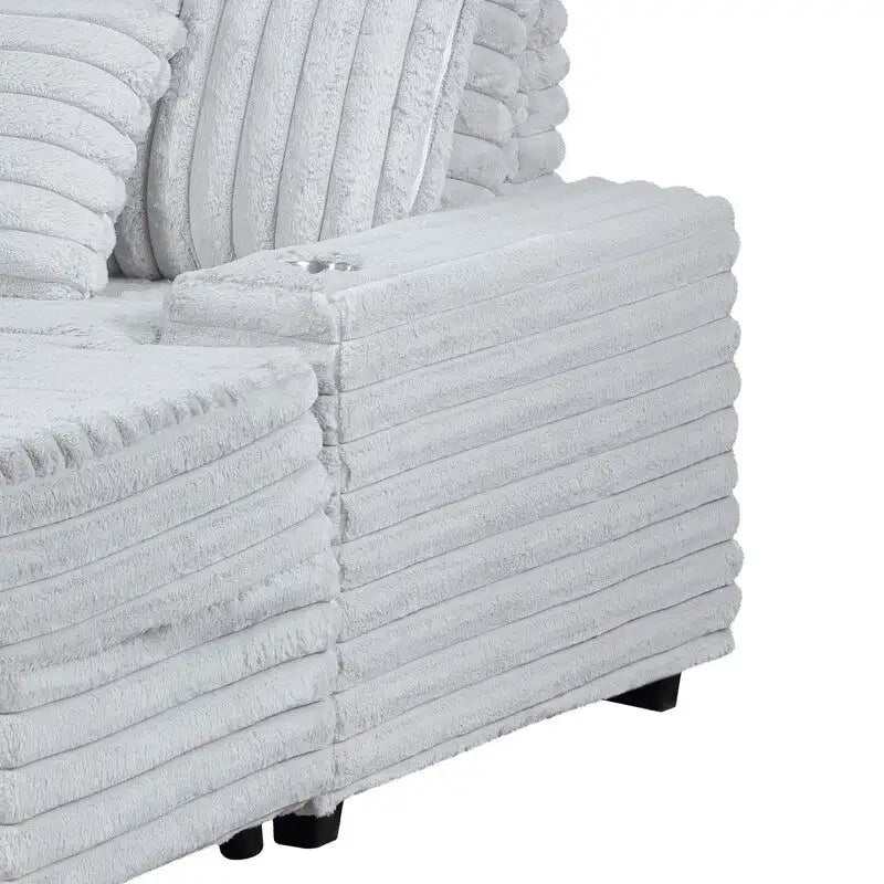 67W Corduroy Oversized Sofa Chaise Lounge Chair with Cupholders and USB Charging Port