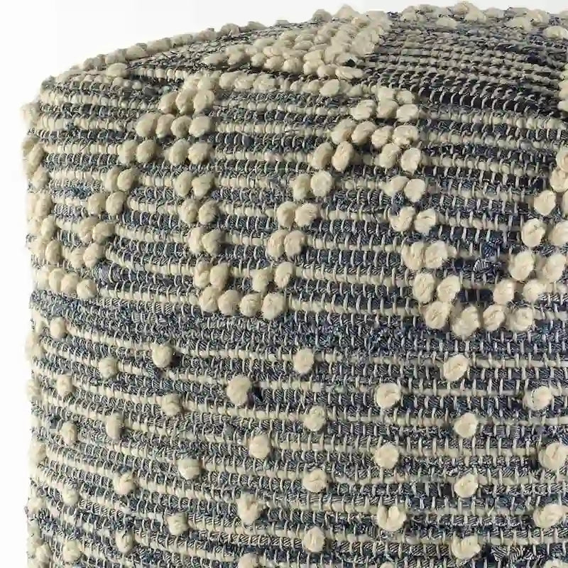 Blue Geometric Pouf Ottoman for Living Room or Bedroom