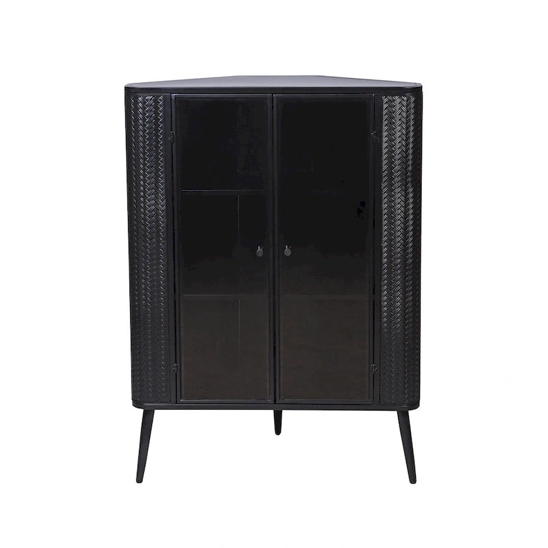 Modern 3-Tier Corner Storage Cabinet with Tempered Glass Doors, Shelves & Metal Frame - Freestanding Space-Saving Organizer