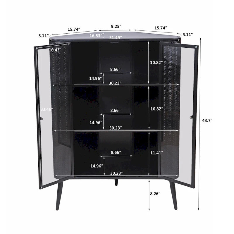 Modern 3-Tier Corner Storage Cabinet with Tempered Glass Doors, Shelves & Metal Frame - Freestanding Space-Saving Organizer