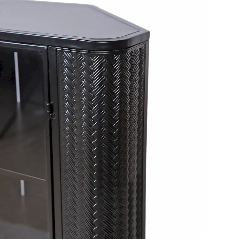 Modern 3-Tier Corner Storage Cabinet with Tempered Glass Doors, Shelves & Metal Frame - Freestanding Space-Saving Organizer