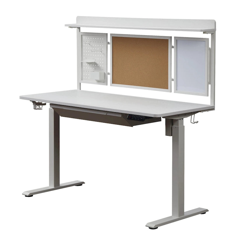 55 White Electric Standing Desk w/Drawer & Backboard Height Adjustable Sit Stand Workstation for Home Office