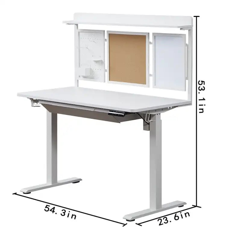 55 White Electric Standing Desk w/Drawer & Backboard Height Adjustable Sit Stand Workstation for Home Office