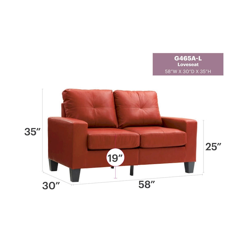 58 in. W Flared Arm Faux Leather Straight Sofa - 32L x 58W x 36H