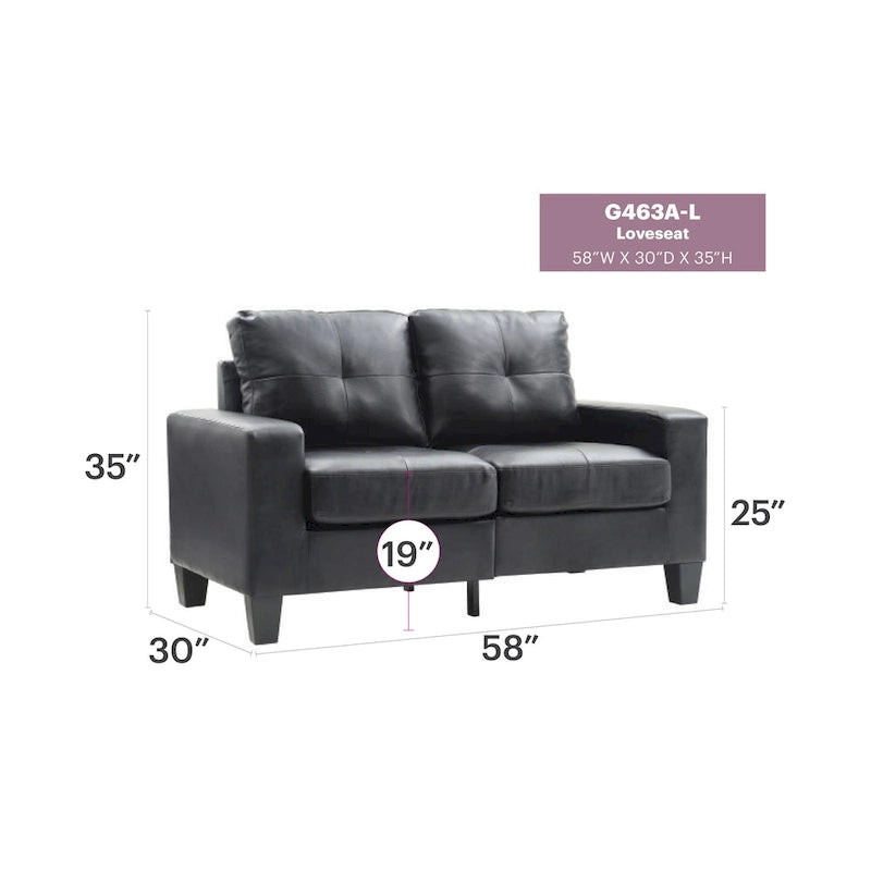 58 in. W Flared Arm Faux Leather Straight Sofa - 32L x 58W x 36H