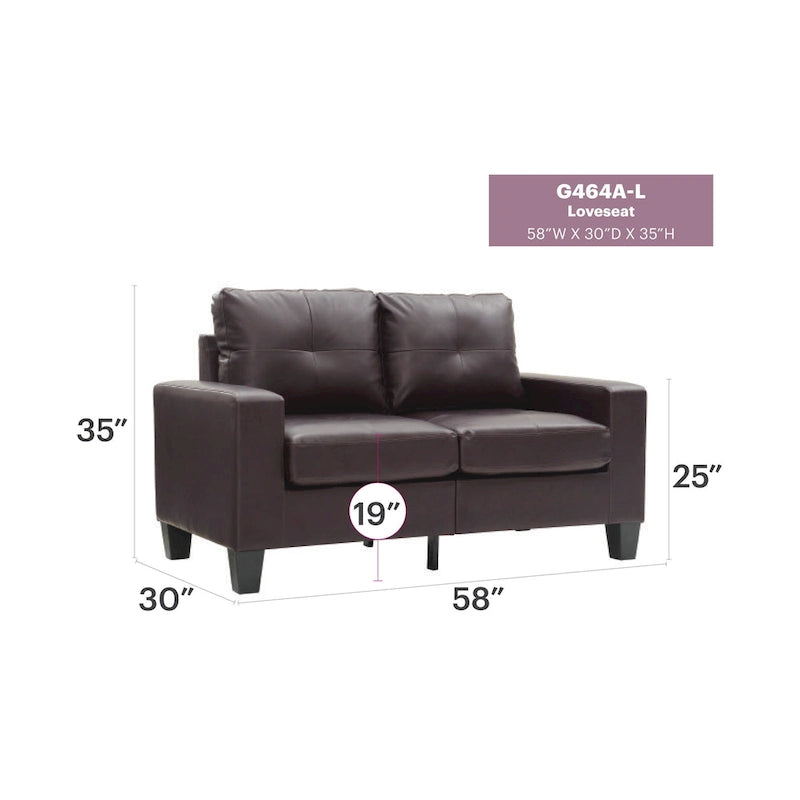 58 in. W Flared Arm Faux Leather Straight Sofa - 32L x 58W x 36H