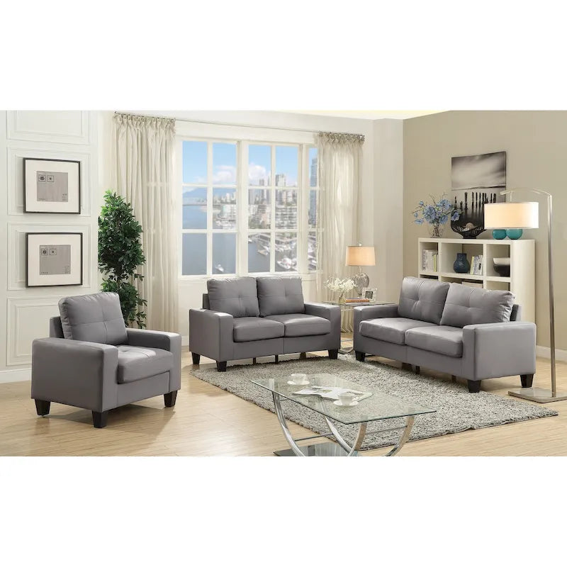 58 in. W Flared Arm Faux Leather Straight Sofa - 32L x 58W x 36H