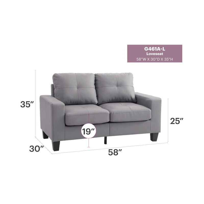 58 in. W Flared Arm Faux Leather Straight Sofa - 32L x 58W x 36H
