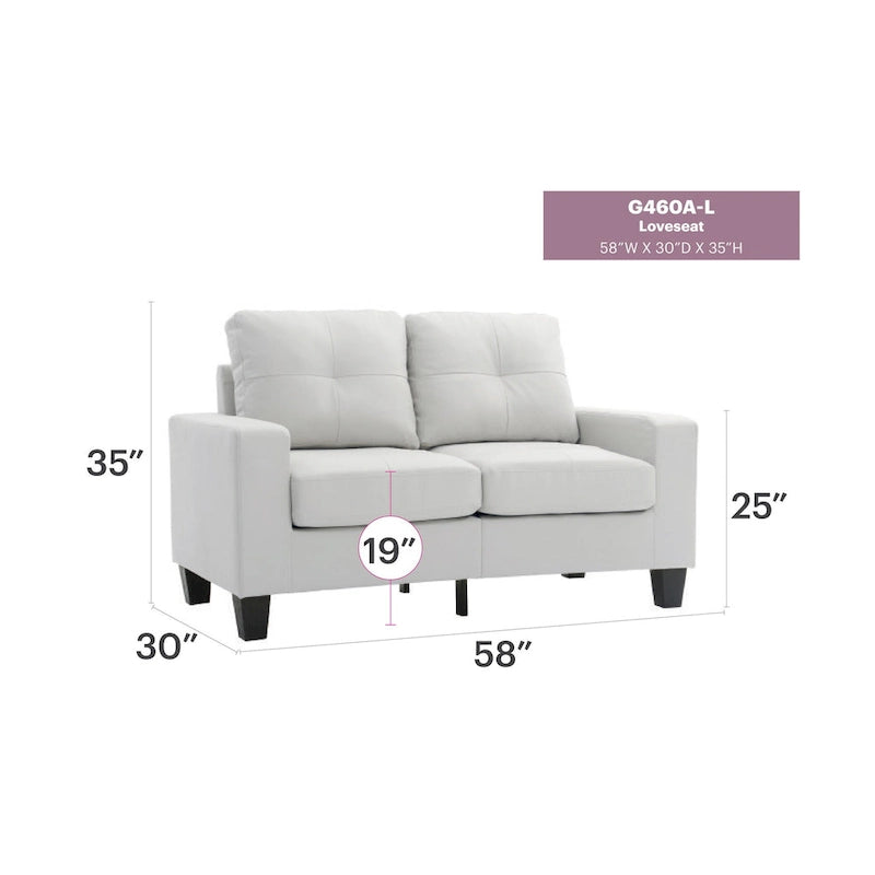 58 in. W Flared Arm Faux Leather Straight Sofa - 32L x 58W x 36H