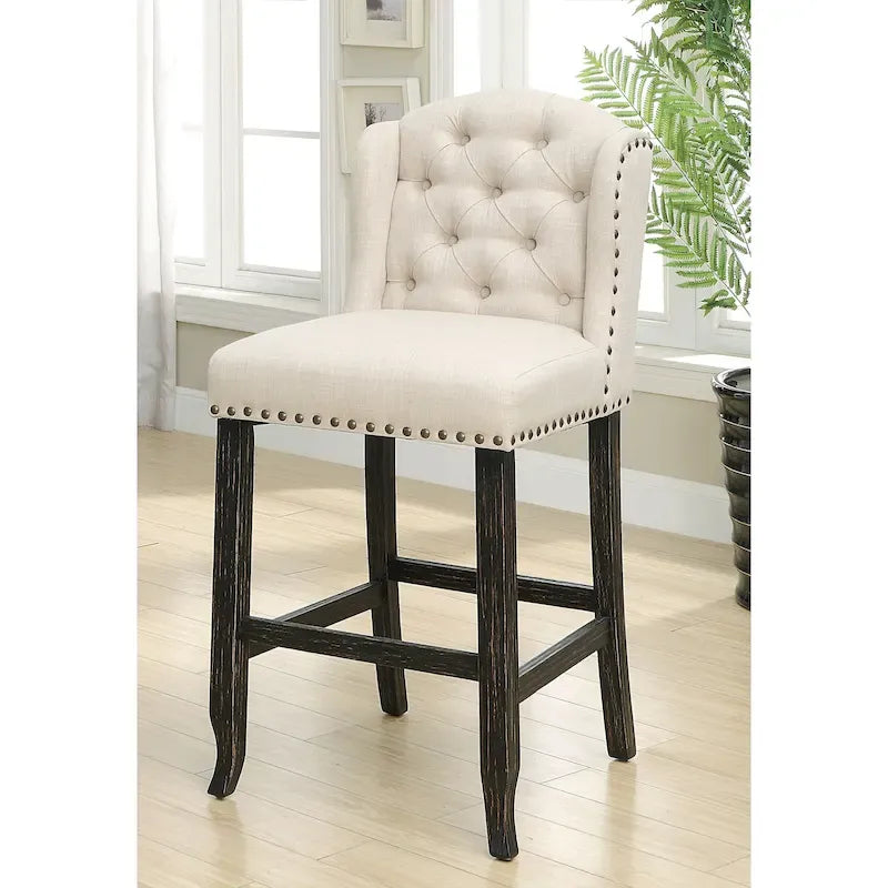 Rustic Linen Tufted Bar Height Chairs (Set of 2) by