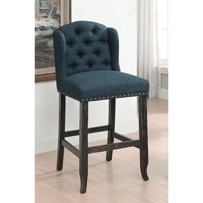 Rustic Linen Tufted Bar Height Chairs (Set of 2) by