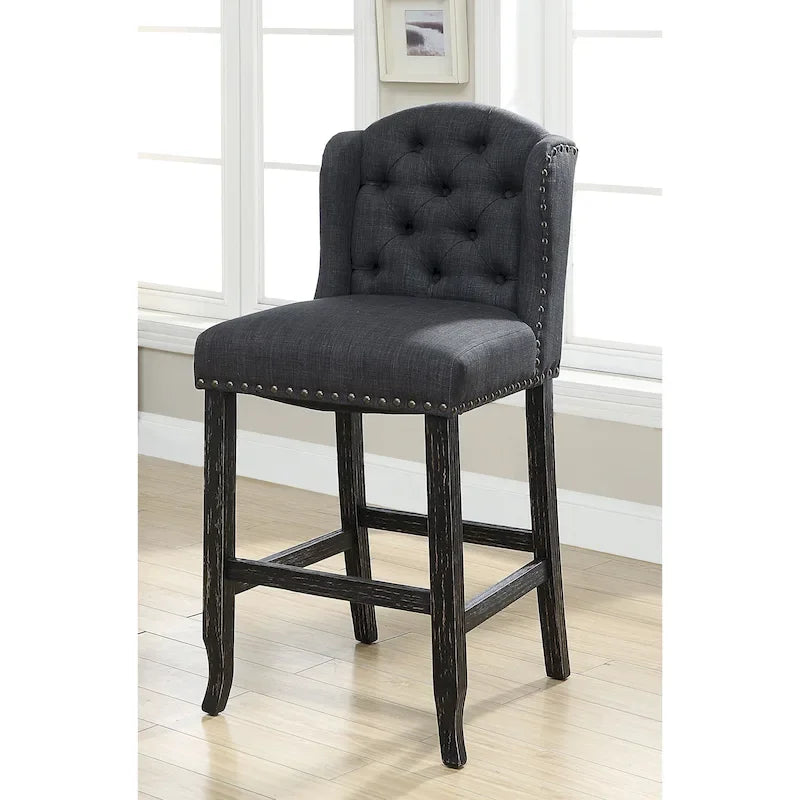 Rustic Linen Tufted Bar Height Chairs (Set of 2) by