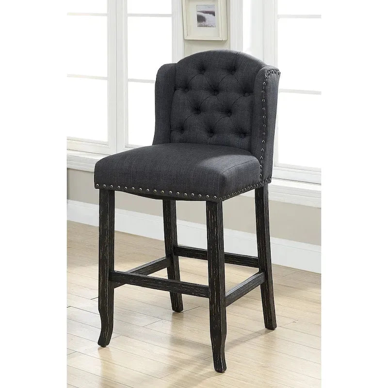 Rustic Linen Tufted Bar Height Chairs (Set of 2) by