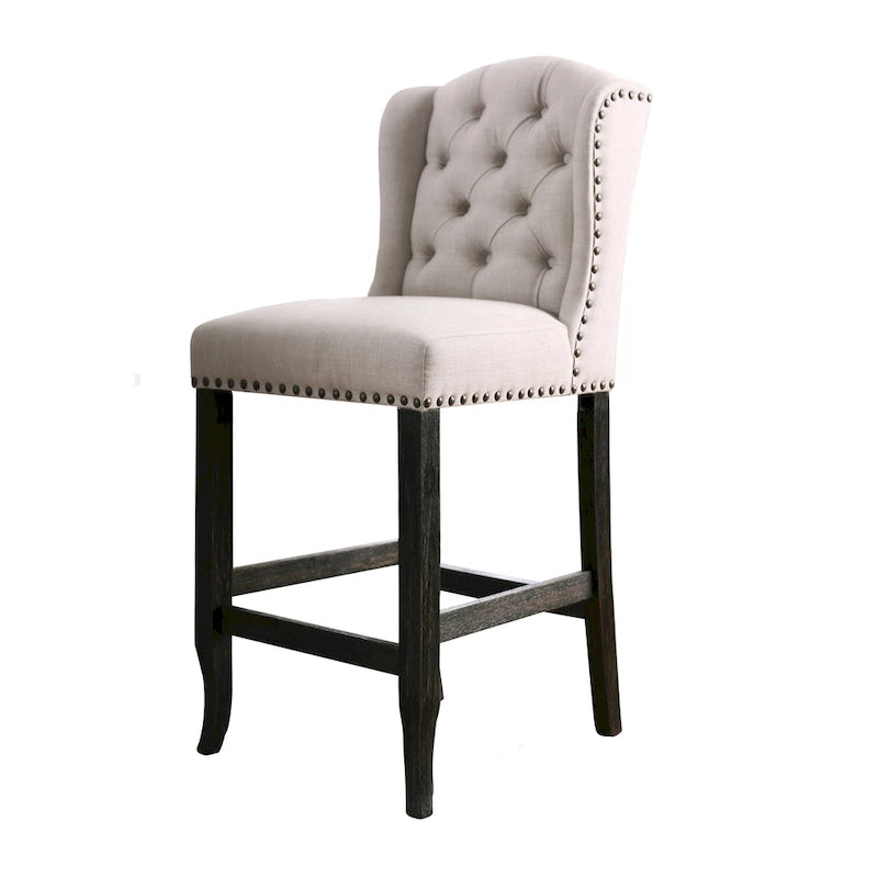 Rustic Linen Tufted Bar Height Chairs (Set of 2) by