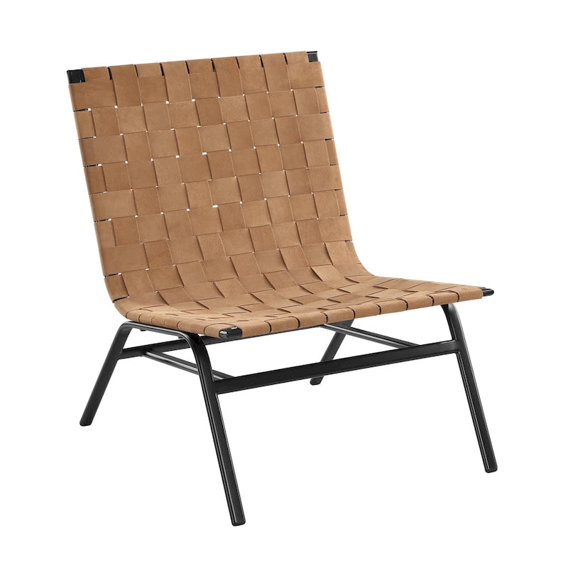 Woven Brown Leather Accent Chair by