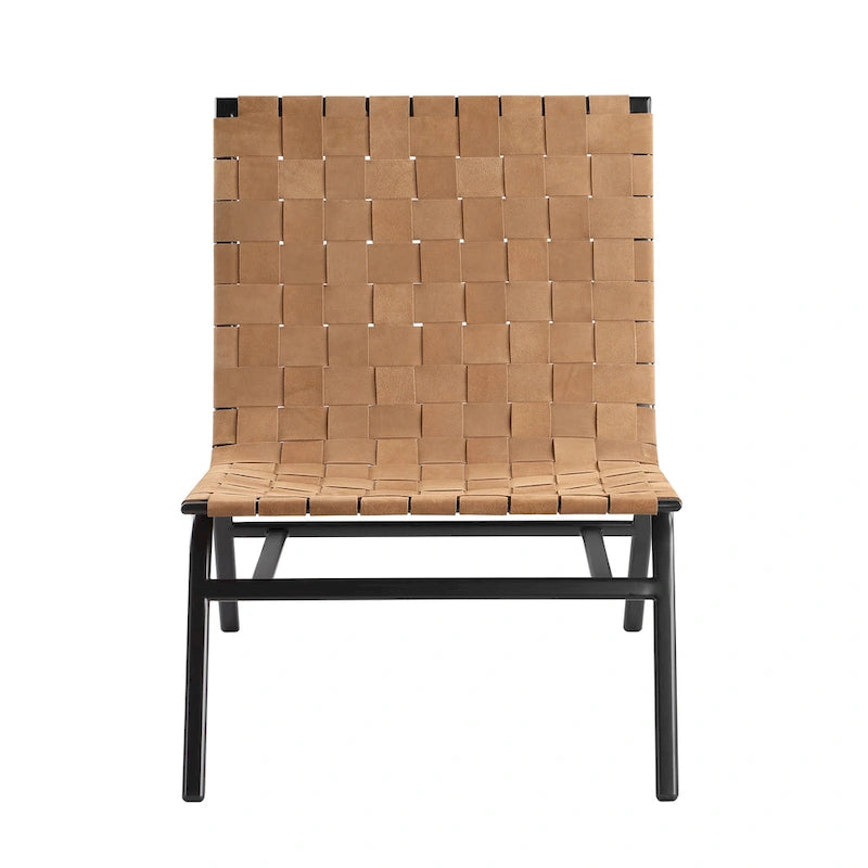 Woven Brown Leather Accent Chair by