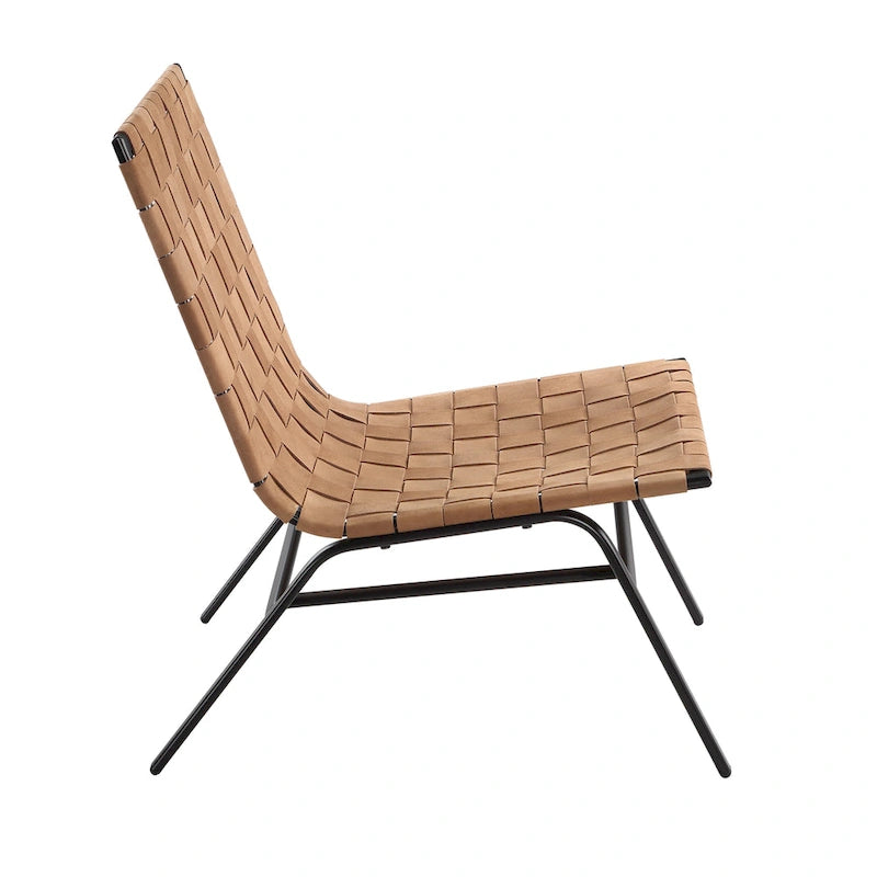 Woven Brown Leather Accent Chair by