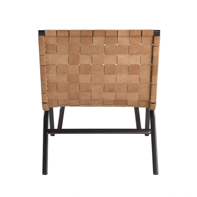 Woven Brown Leather Accent Chair by