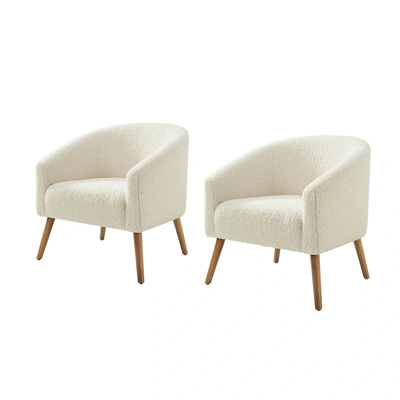 Modern 30W Boucle Armchair with Solid Wood Legs Set of 2