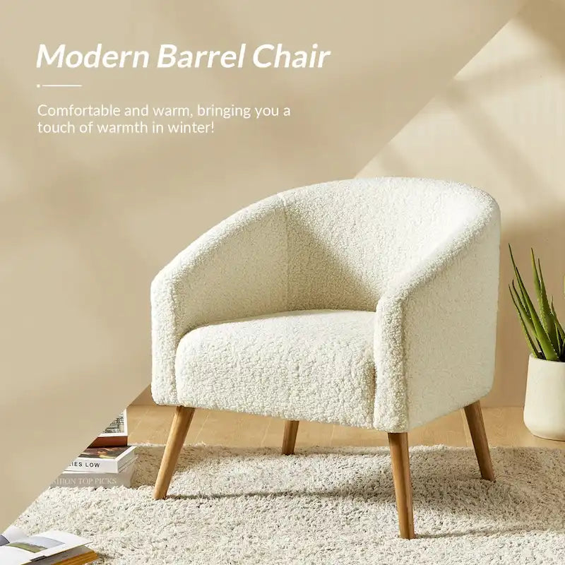 Modern 30W Boucle Armchair with Solid Wood Legs Set of 2