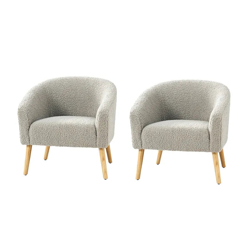 Modern 30W Boucle Armchair with Solid Wood Legs Set of 2