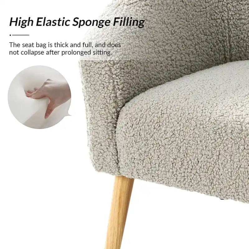 Modern 30W Boucle Armchair with Solid Wood Legs Set of 2