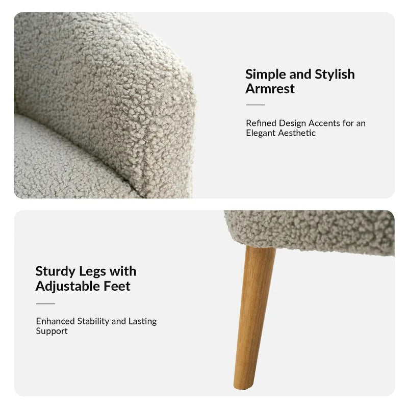 Modern 30W Boucle Armchair with Solid Wood Legs Set of 2