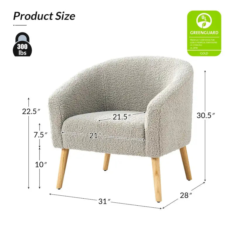 Modern 30W Boucle Armchair with Solid Wood Legs Set of 2