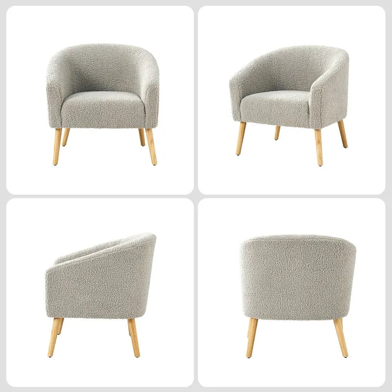 Modern 30W Boucle Armchair with Solid Wood Legs Set of 2