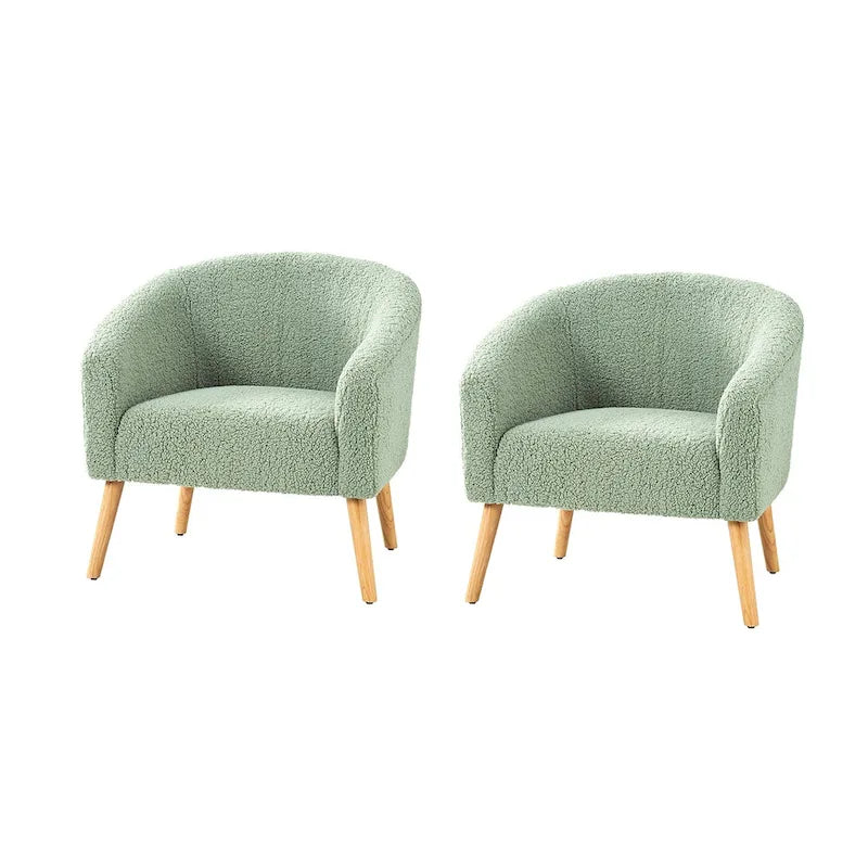 Modern 30W Boucle Armchair with Solid Wood Legs Set of 2