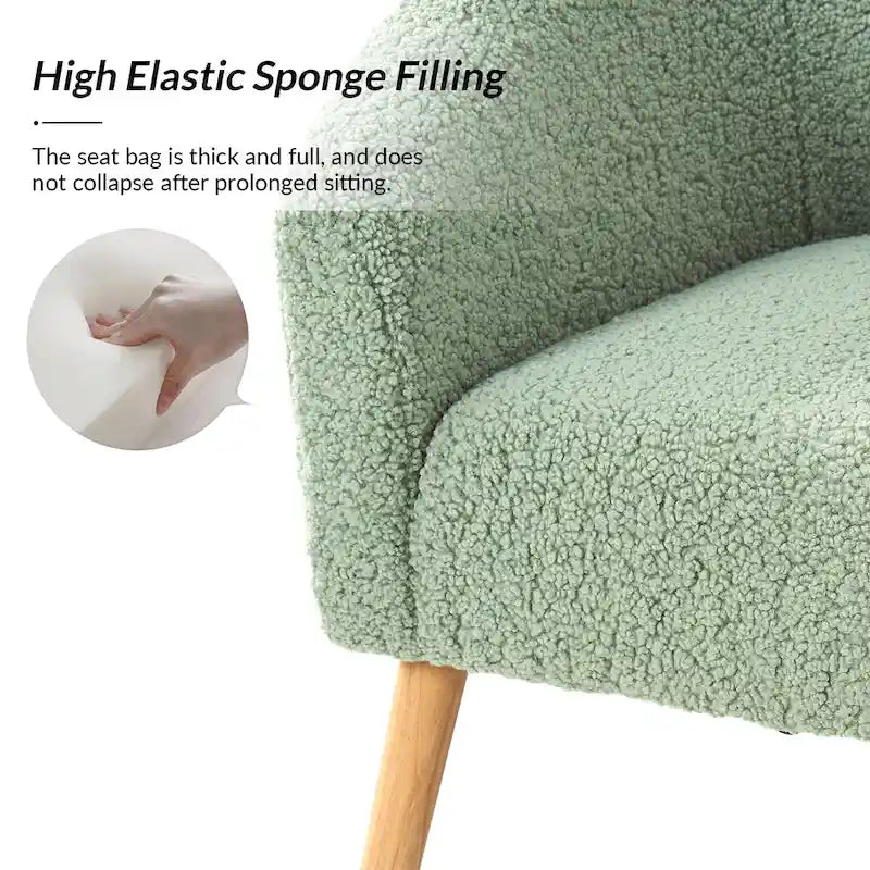 Modern 30W Boucle Armchair with Solid Wood Legs Set of 2