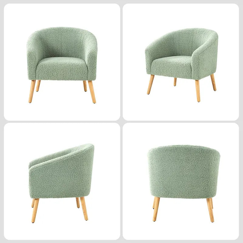 Modern 30W Boucle Armchair with Solid Wood Legs Set of 2