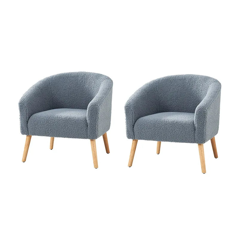 Modern 30W Boucle Armchair with Solid Wood Legs Set of 2