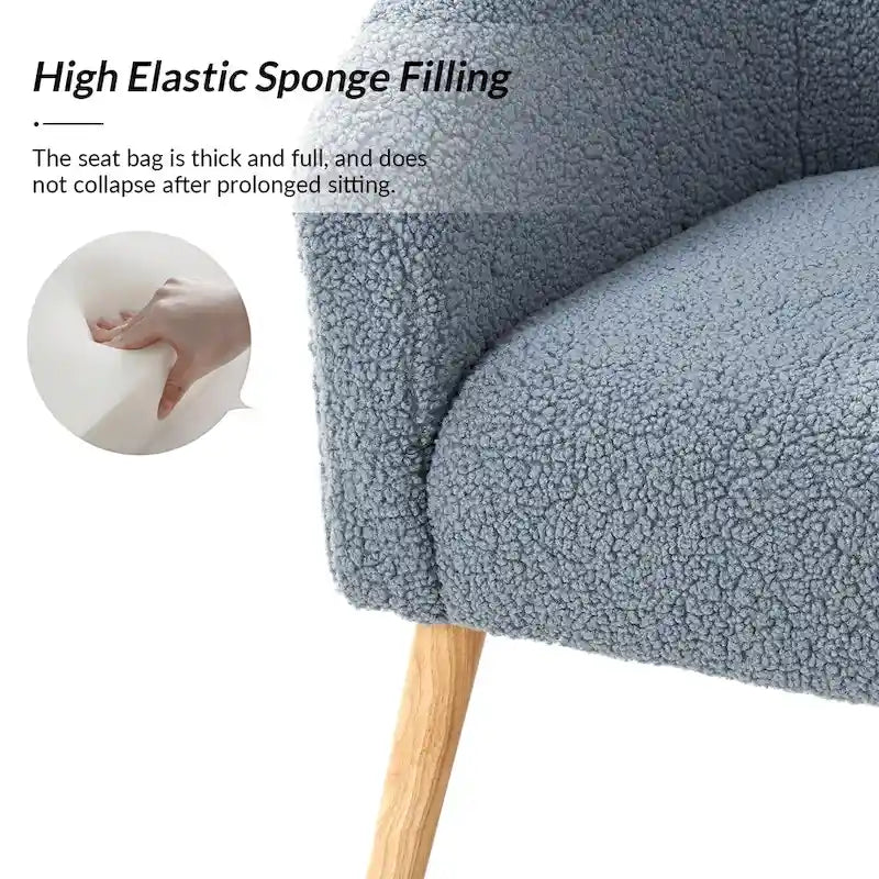 Modern 30W Boucle Armchair with Solid Wood Legs Set of 2