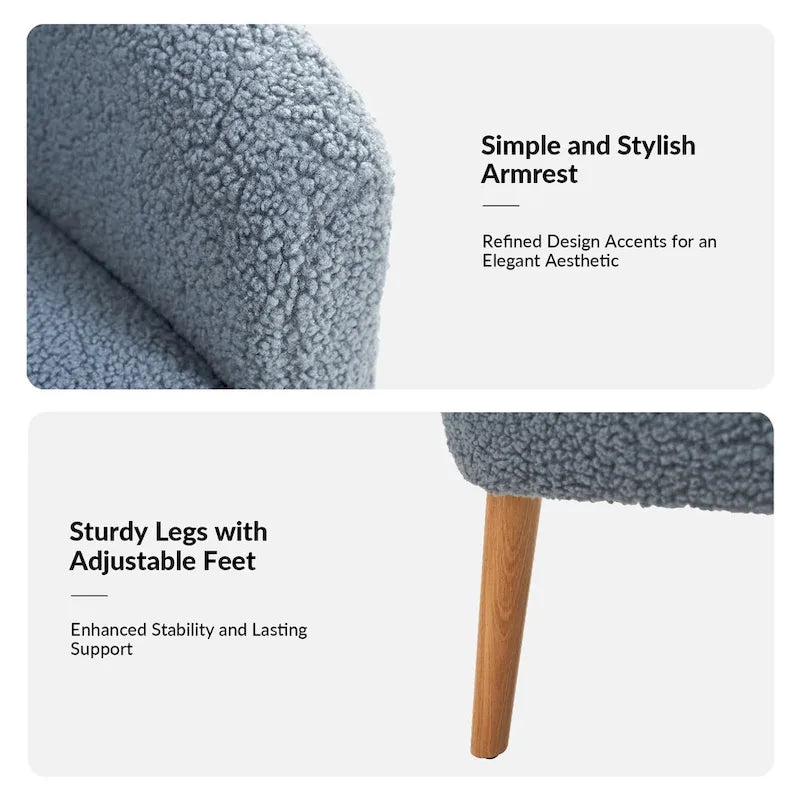 Modern 30W Boucle Armchair with Solid Wood Legs Set of 2