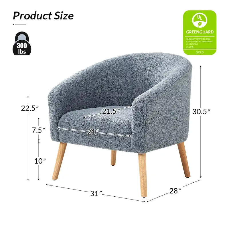 Modern 30W Boucle Armchair with Solid Wood Legs Set of 2