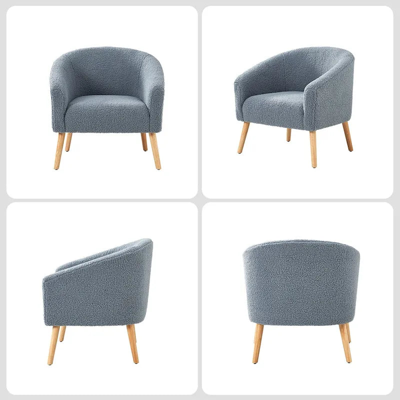 Modern 30W Boucle Armchair with Solid Wood Legs Set of 2