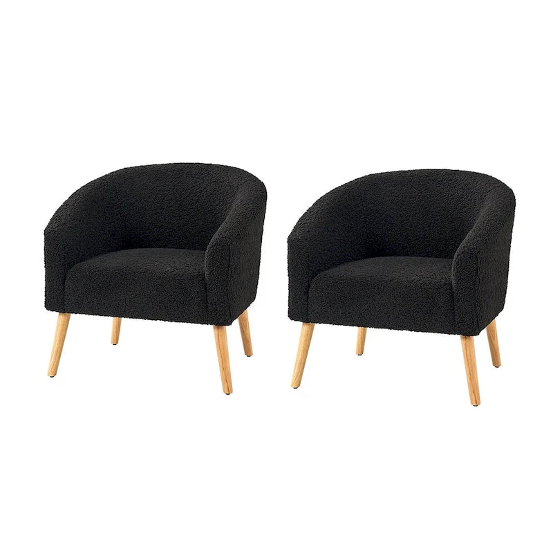 Modern 30W Boucle Armchair with Solid Wood Legs Set of 2