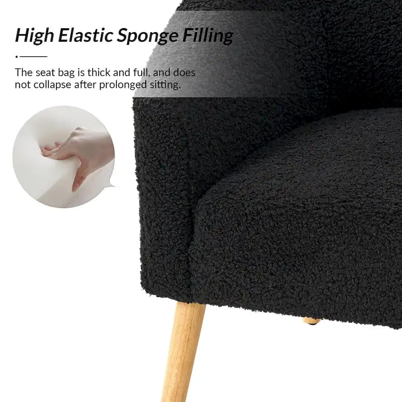 Modern 30W Boucle Armchair with Solid Wood Legs Set of 2