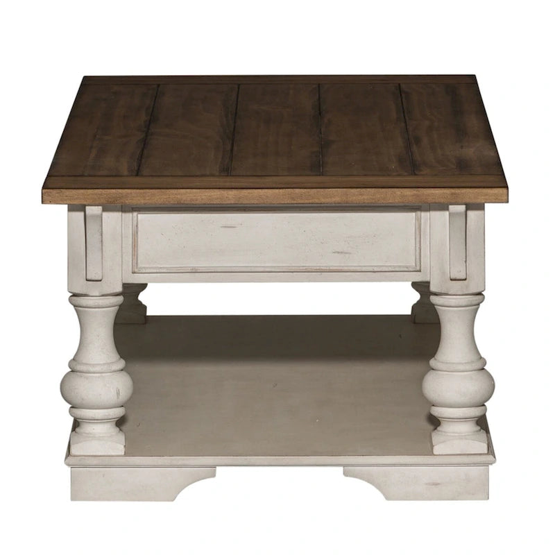 Antique White Wire Brushed Tobacco Accents Cocktail Table